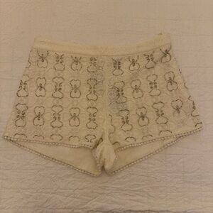 Elegant Cream Lace Beaded Shorts